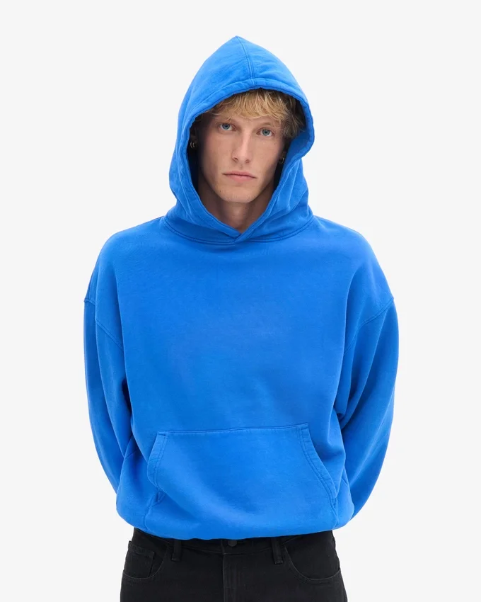 Pull à capuche oversize en coton bio - Bleu saphir