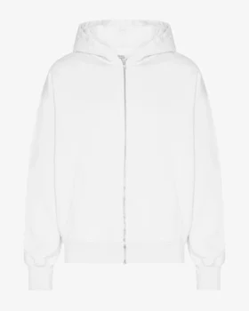 Pull à capuche zippé oversize en laine bio - Blanc optique