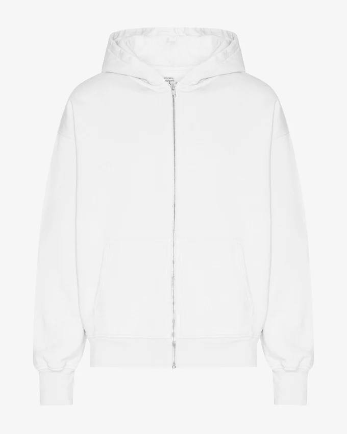 Pull à capuche zippé oversize en laine bio - Blanc optique