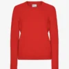 Pull classique à col rond en laine mérinos pour femme - Rouge mandarine