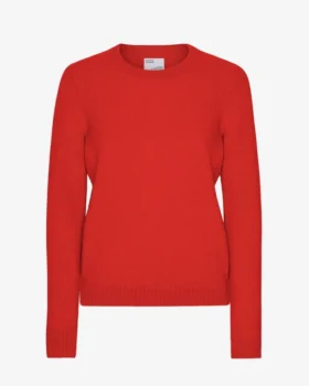 Pull classique à col rond en laine mérinos pour femme - Rouge mandarine
