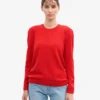Pull classique à col rond en laine mérinos pour femme - Rouge mandarine