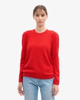 Pull classique à col rond en laine mérinos pour femme – Rouge mandarine