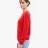 Pull classique à col rond en laine mérinos pour femme - Rouge mandarine
