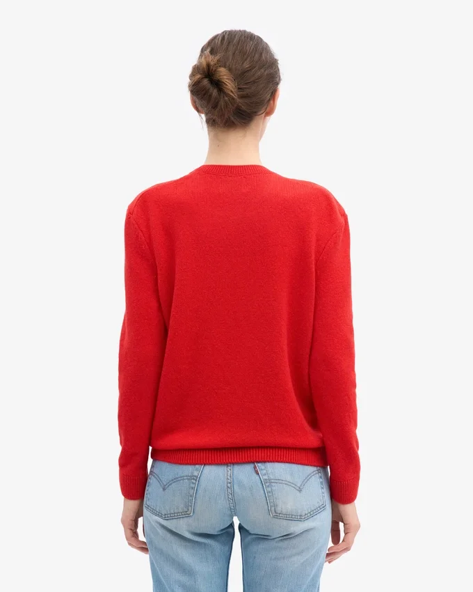 Pull classique à col rond en laine mérinos pour femme - Rouge mandarine