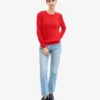 Pull classique à col rond en laine mérinos pour femme - Rouge mandarine