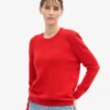 Pull classique à col rond en laine mérinos pour femme - Rouge mandarine
