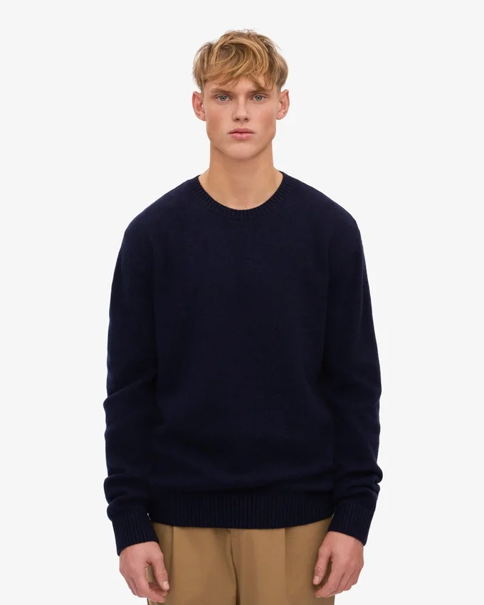 Pull classique en laine mérinos - Bleu marine