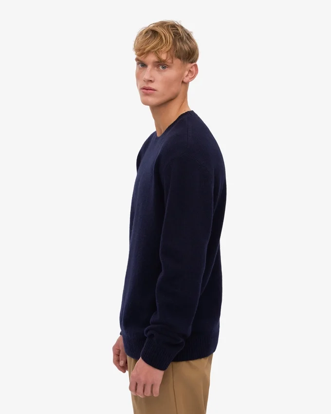 Pull classique en laine mérinos - Bleu marine