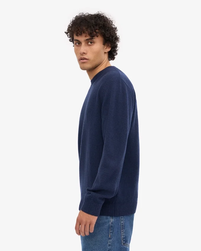 Pull classique en laine mérinos – Bleu marine