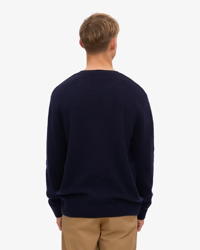 Pull classique en laine mérinos - Bleu marine