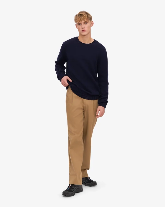 Pull classique en laine mérinos - Bleu marine