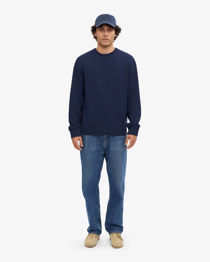 Pull classique en laine mérinos – Bleu marine