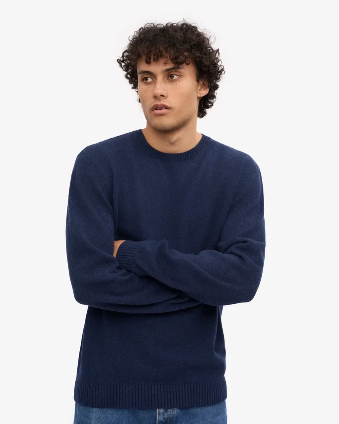 Pull classique en laine mérinos – Bleu marine