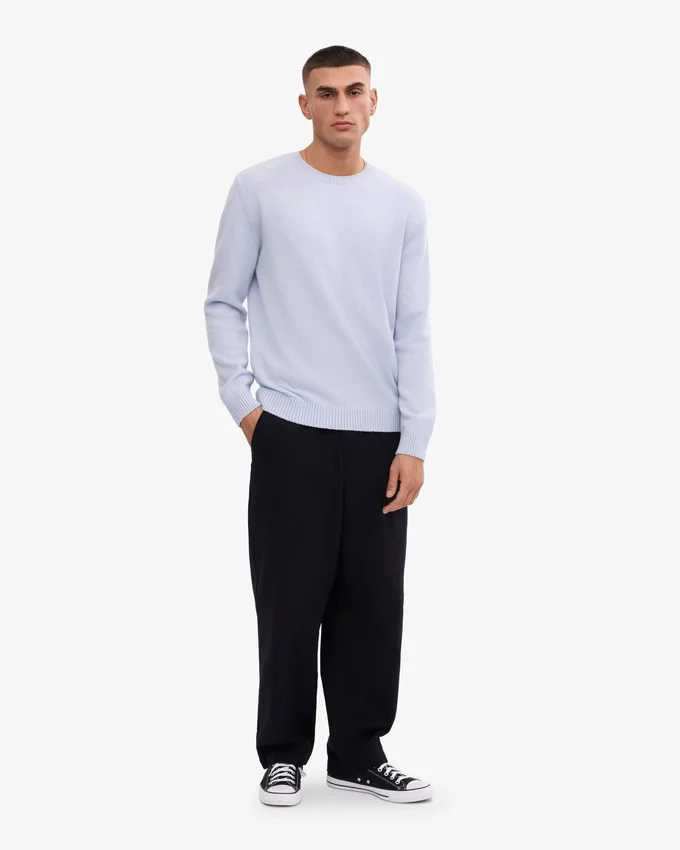 Pull classique en laine mérinos - Bleu polaire