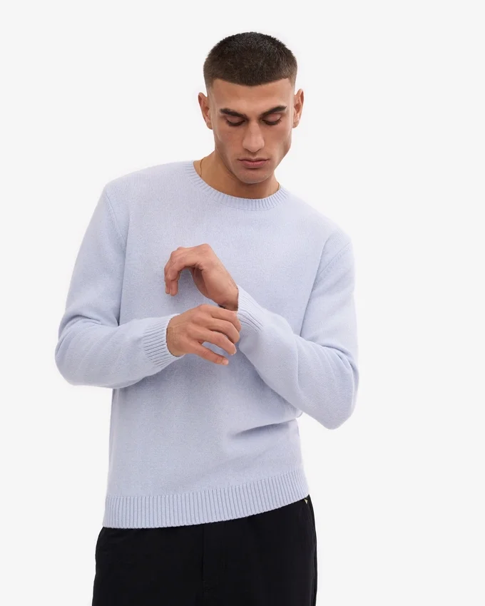 Pull classique en laine mérinos - Bleu polaire