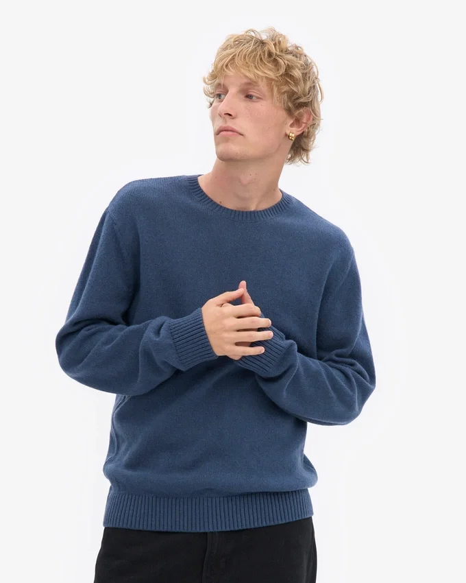 Pull classique en laine mérinos - Bleu pétrole