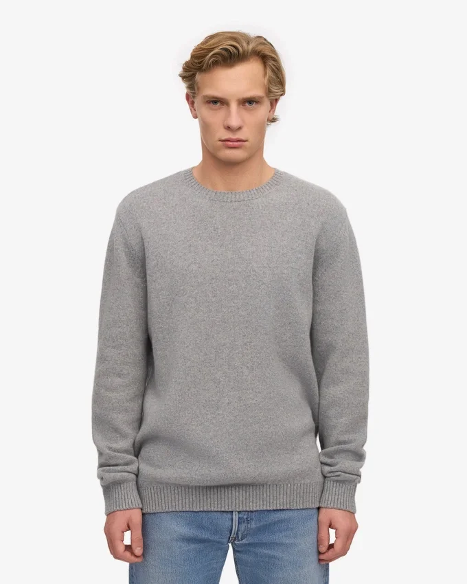 Pull classique en laine mérinos - Gris chiné