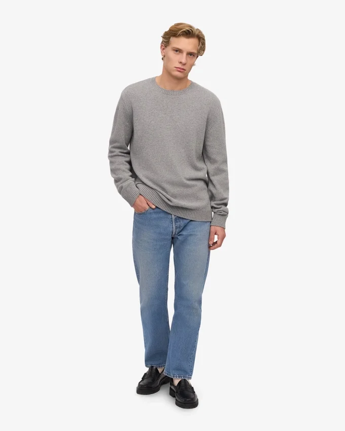 Pull classique en laine mérinos - Gris chiné
