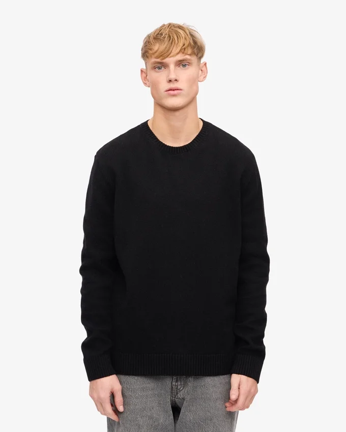 Pull classique en laine mérinos - Noir intense