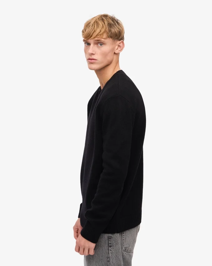 Pull classique en laine mérinos - Noir intense