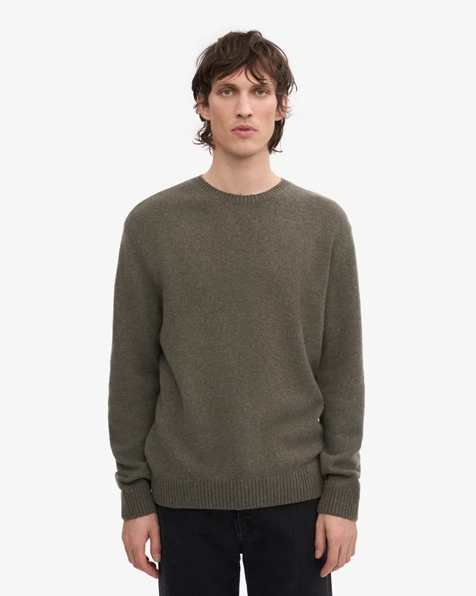 Pull classique en laine mérinos - Olive poussiéreux