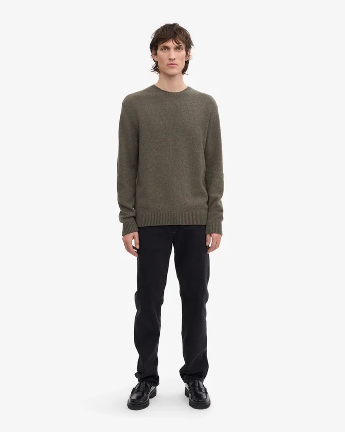 Pull classique en laine mérinos - Olive poussiéreux