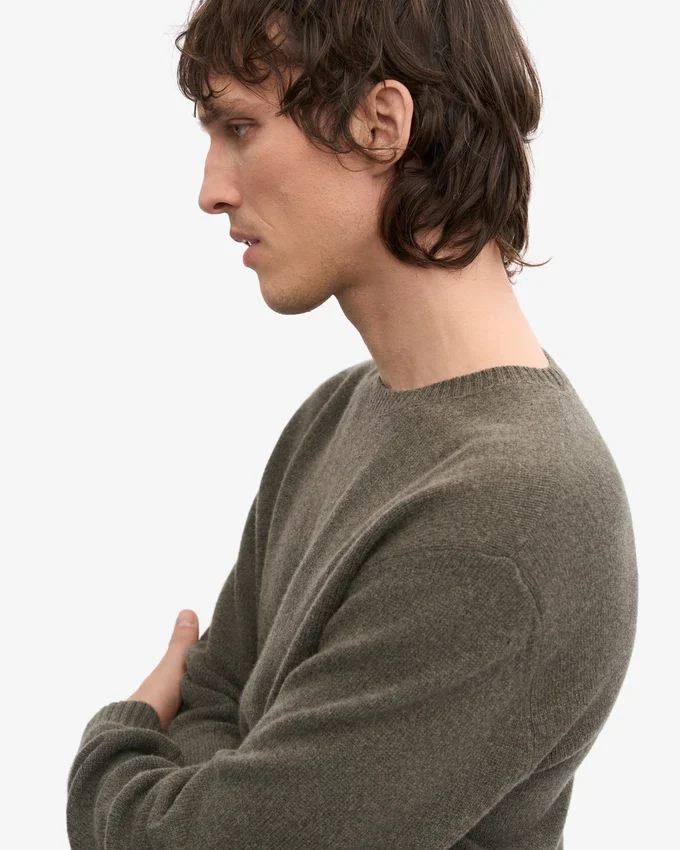 Pull classique en laine mérinos - Olive poussiéreux