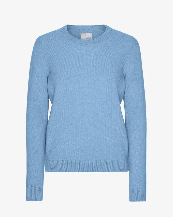 Pull classique en laine mérinos pour femme - Bleu bord de mer
