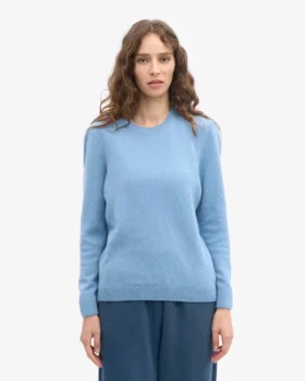 Pull classique en laine mérinos pour femme – Bleu bord de mer