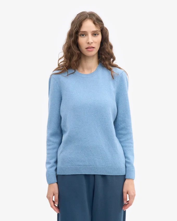 Pull classique en laine mérinos pour femme - Bleu bord de mer