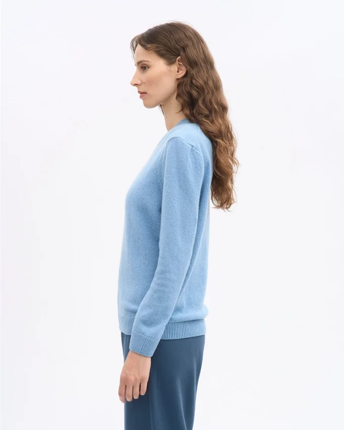 Pull classique en laine mérinos pour femme - Bleu bord de mer