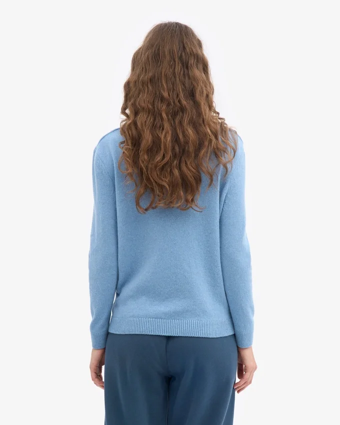 Pull classique en laine mérinos pour femme - Bleu bord de mer