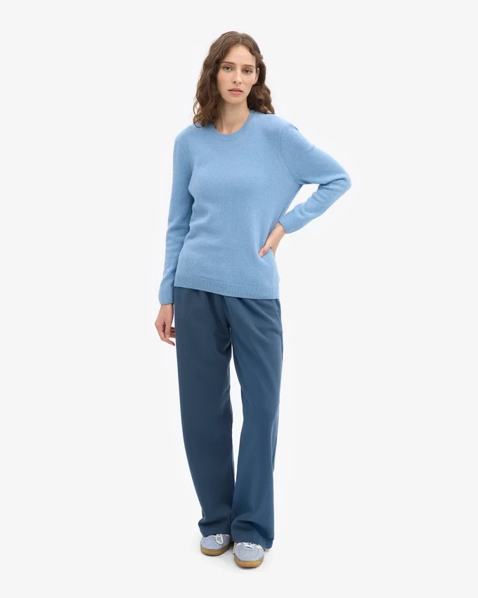 Pull classique en laine mérinos pour femme - Bleu bord de mer