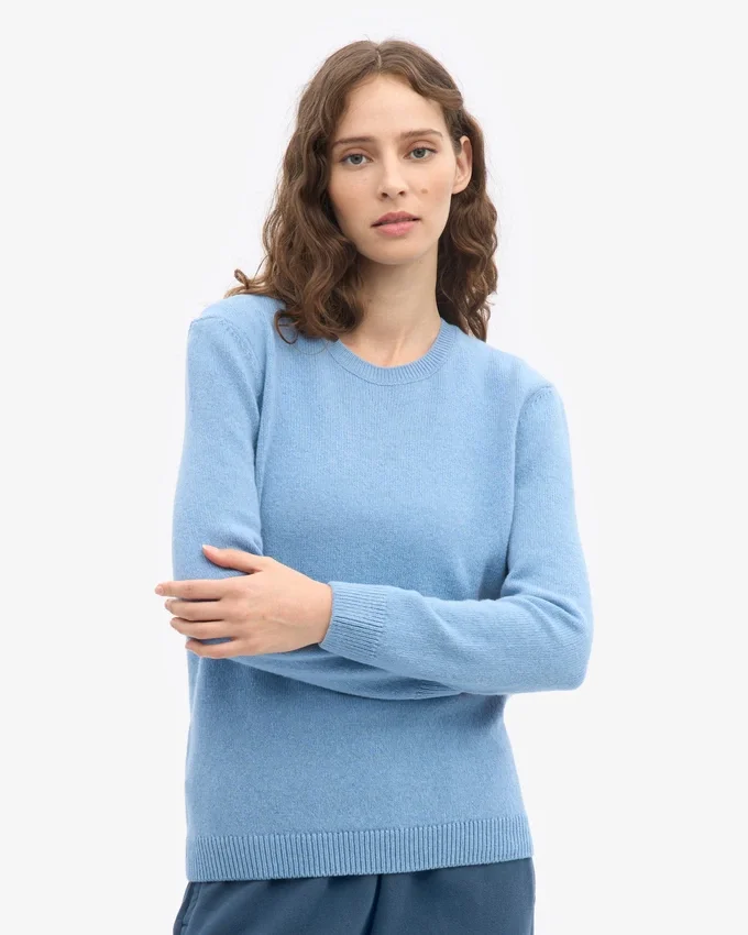 Pull classique en laine mérinos pour femme - Bleu bord de mer