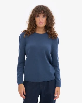 Pull classique en laine mérinos pour femme – Bleu pétrole