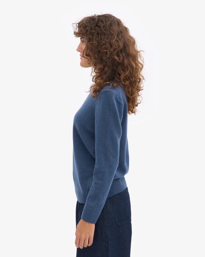 Pull classique en laine mérinos pour femme - Bleu pétrole