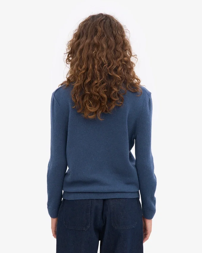 Pull classique en laine mérinos pour femme - Bleu pétrole