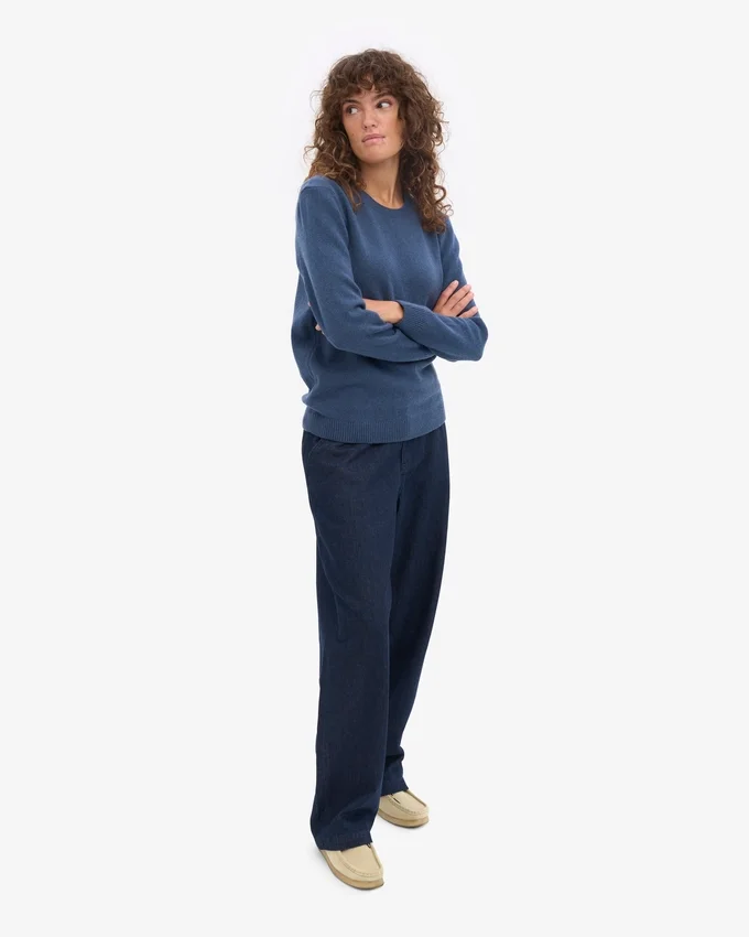 Pull classique en laine mérinos pour femme - Bleu pétrole