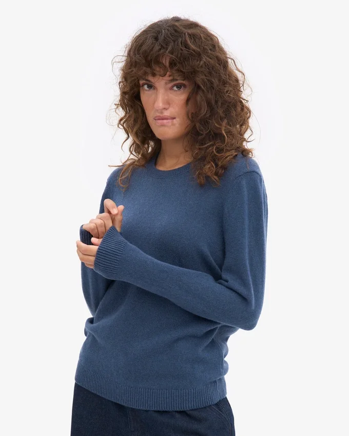 Pull classique en laine mérinos pour femme - Bleu pétrole