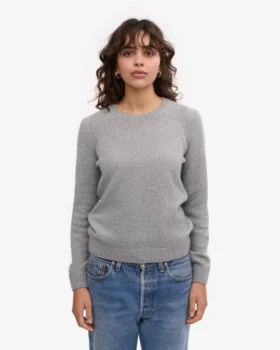 Pull classique en laine mérinos pour femme – Gris chiné