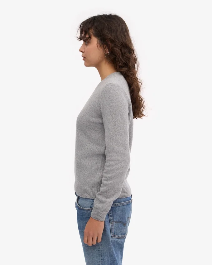 Pull classique en laine mérinos pour femme - Gris chiné