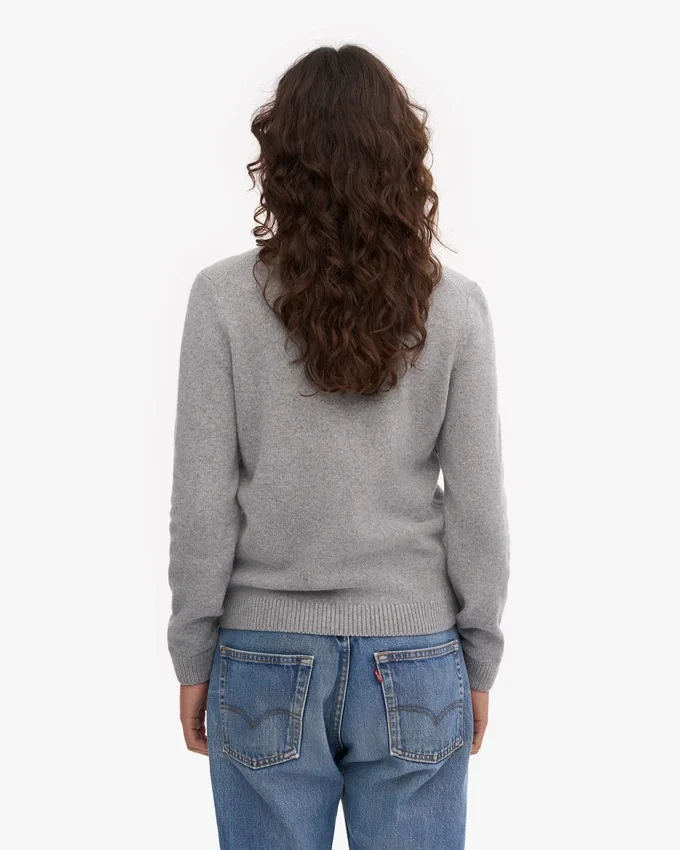 Pull classique en laine mérinos pour femme - Gris chiné
