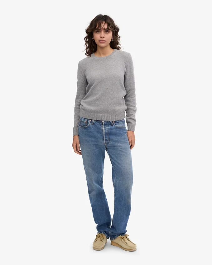 Pull classique en laine mérinos pour femme - Gris chiné