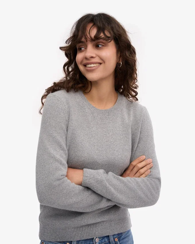 Pull classique en laine mérinos pour femme - Gris chiné