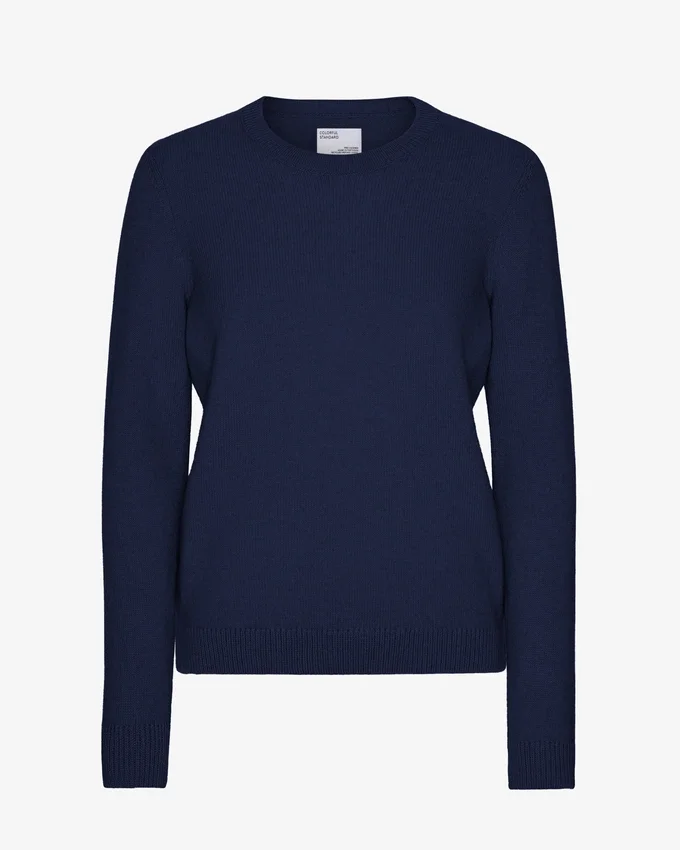 Pull à col rond classique en laine mérinos pour femme - Bleu marine