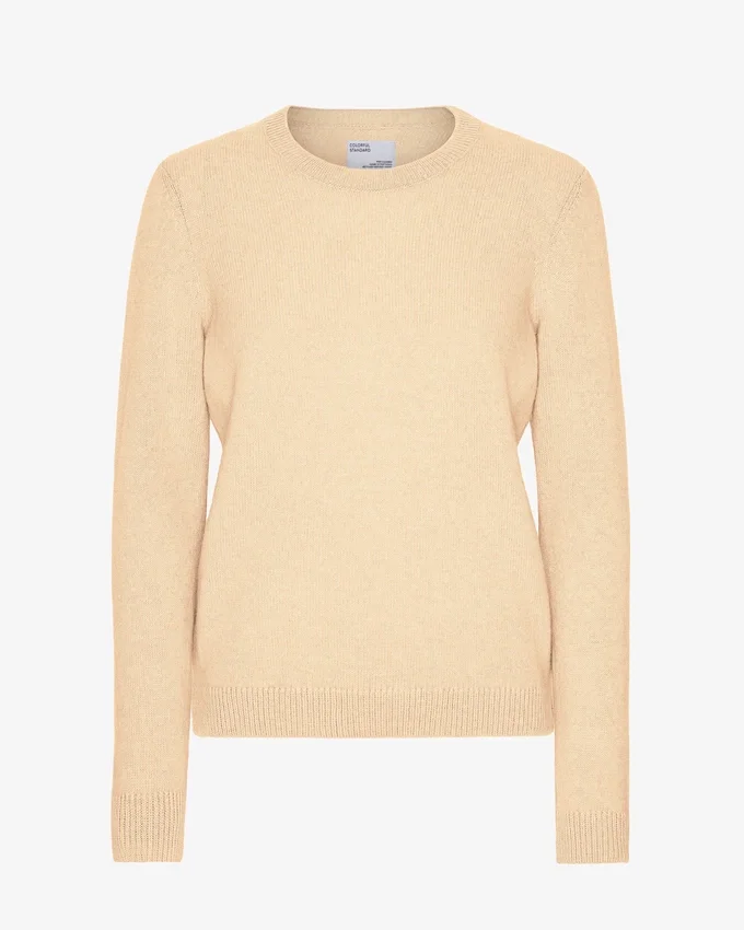 Pull à col rond classique en laine mérinos pour femme - Jaune pâle