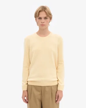 Pull à col rond classique en laine mérinos pour femme – Jaune pâle