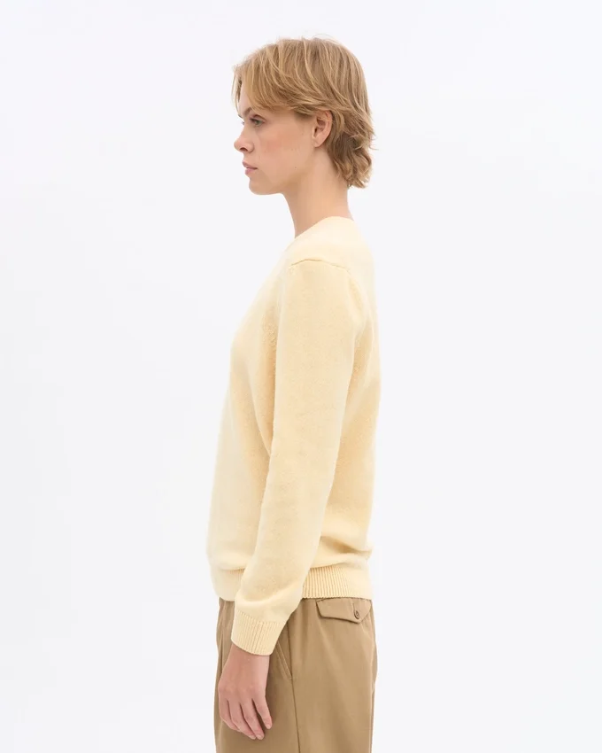 Pull à col rond classique en laine mérinos pour femme - Jaune pâle