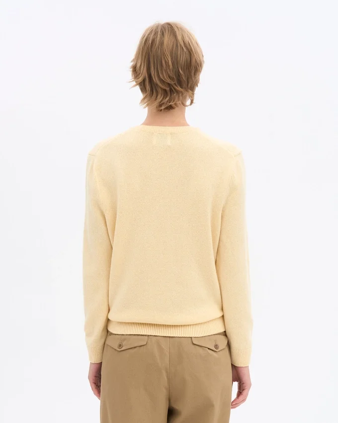 Pull à col rond classique en laine mérinos pour femme - Jaune pâle
